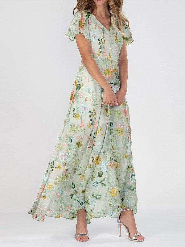 Petra | Elegant Langærmet Chiffon Midikjole med Flydende Silhuet | Lang Kjole