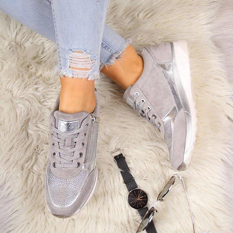 Stella | Women's Rhinestone Zip-Up Lace-Up Fashion Sneakers