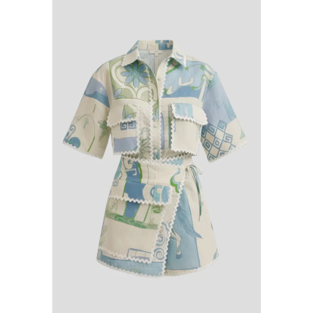 Clara | Damen Zweiteiler Mit Shorts Und Patchwork Für Freizeit