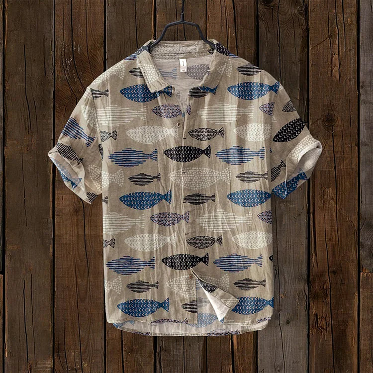 Vintage Vis Japanse Art Linnen Comfy Shirt