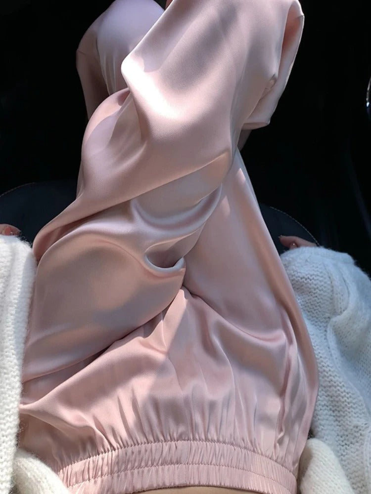 Silksommar® Collection - High-Waist & Loose-Fit Ultra Comfy Ice Silk Satin Trousers