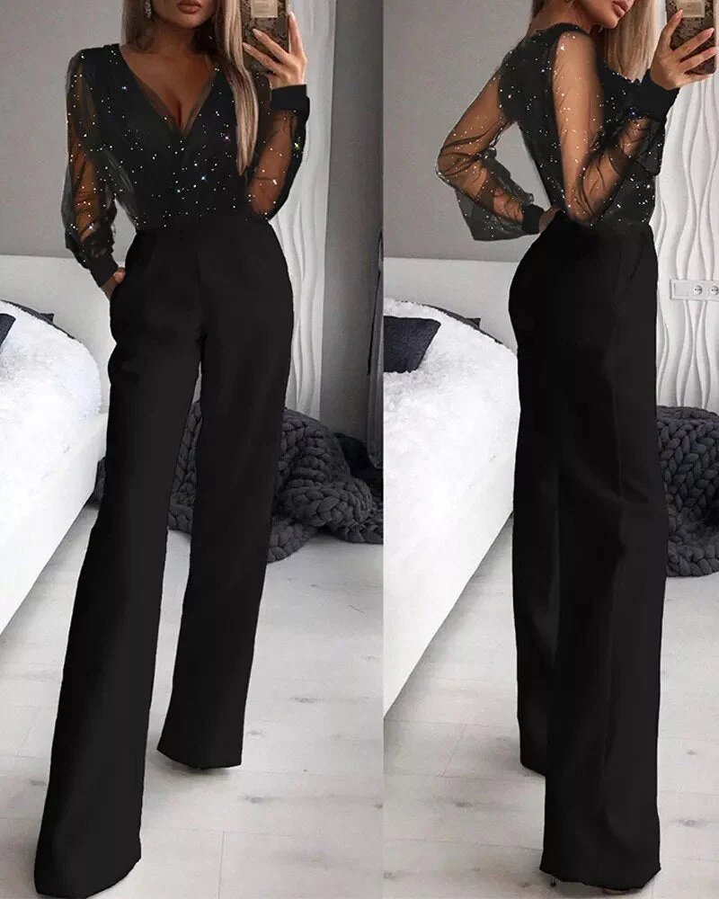 Juliema | Stilvoller Jumpsuit in Schwarz mit funkelnden Ärmeln