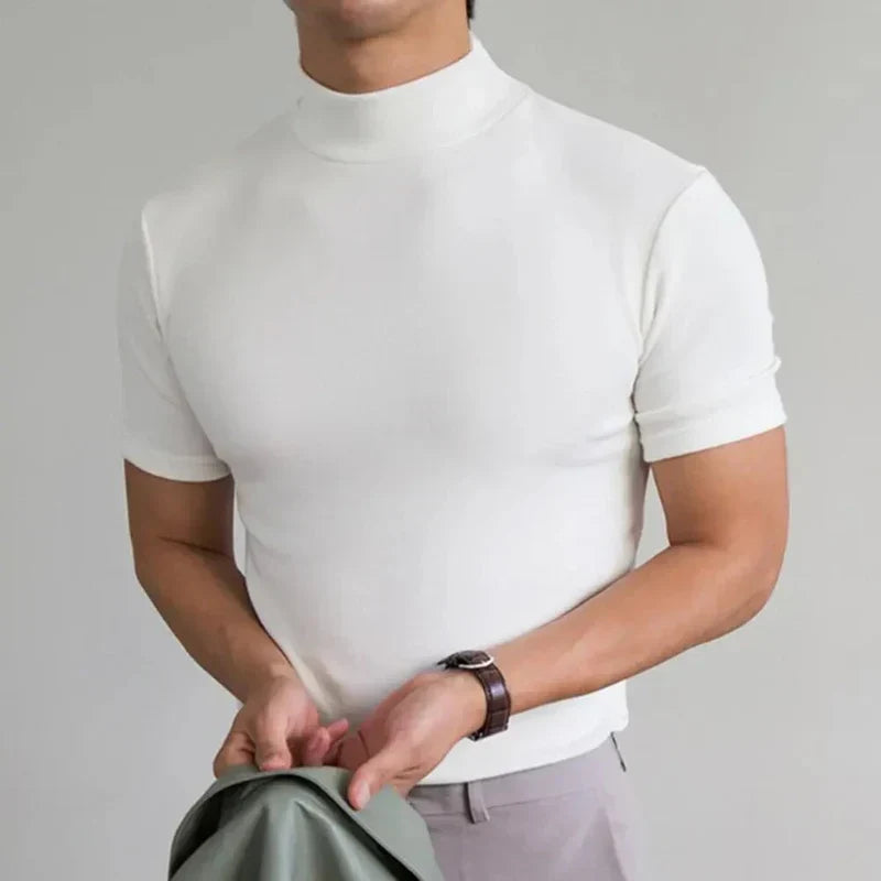Igor | Basicowy T-shirt męski z podwyższonym kołnierzem