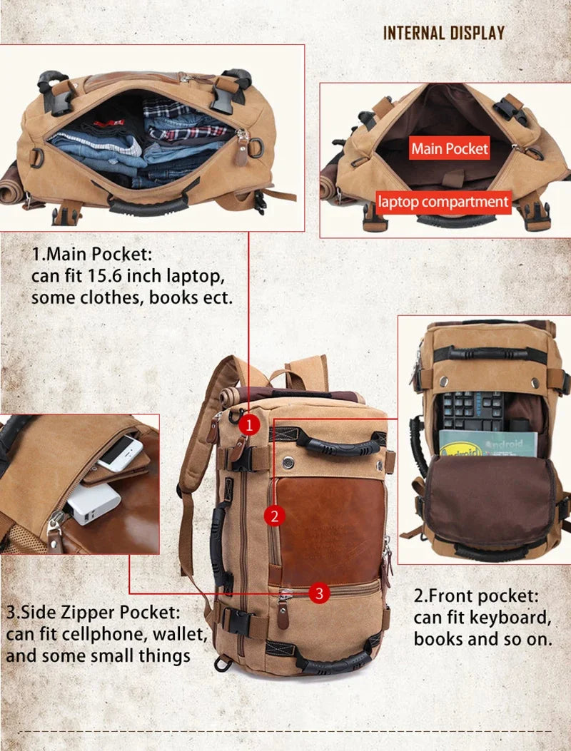 Journeyman Duffel Backpack – Waterproof, Spacious,  Timeless Appeal. Made with Leather  Canvas: Made for Adventures in the Forest, Beach, Airport,  Streets