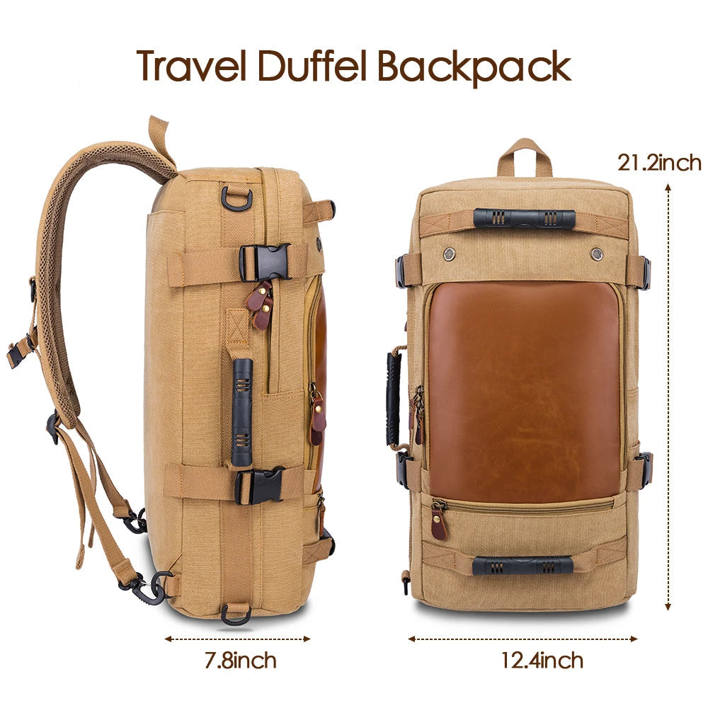 Journeyman Duffel Backpack – Waterproof, Spacious,  Timeless Appeal. Made with Leather  Canvas: Made for Adventures in the Forest, Beach, Airport,  Streets