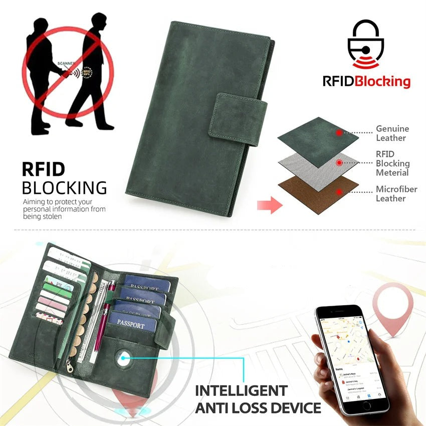 Larson Wallet: Made with Hand-Stitched Genuine Italian Leather - 1 or 4 Passport Slots, RFID Blocking,  1 AirTag Slot–Travel with Confidence