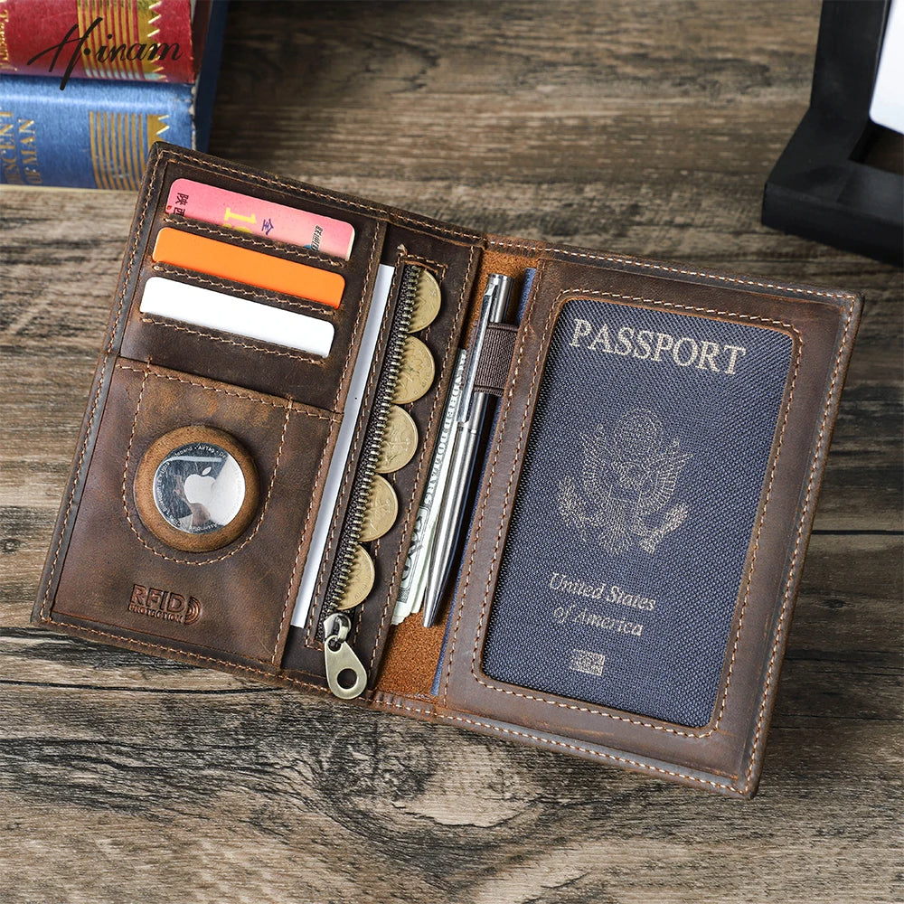 Larson Wallet: Made with Hand-Stitched Genuine Italian Leather - 1 or 4 Passport Slots, RFID Blocking,  1 AirTag Slot–Travel with Confidence