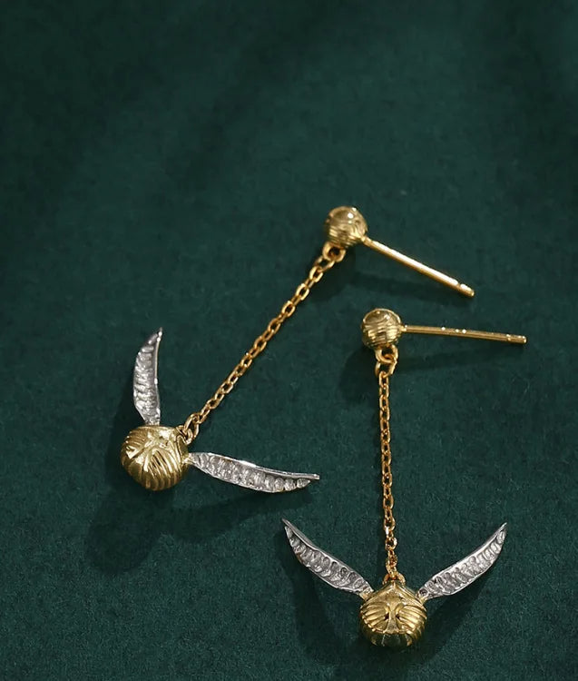 Golden Snitch Earrings - Handcrafted, Polished,  Made with Lightweight Sterling Silver for All-Day Comfort