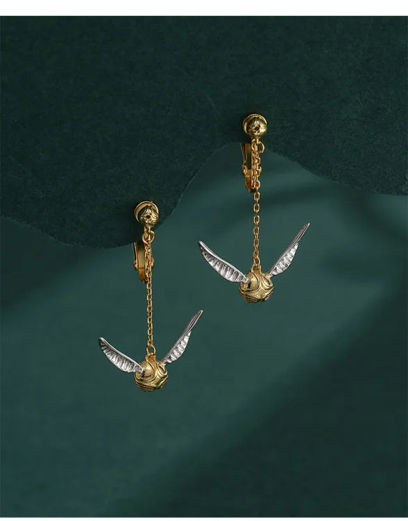 Golden Snitch Earrings - Handcrafted, Polished,  Made with Lightweight Sterling Silver for All-Day Comfort