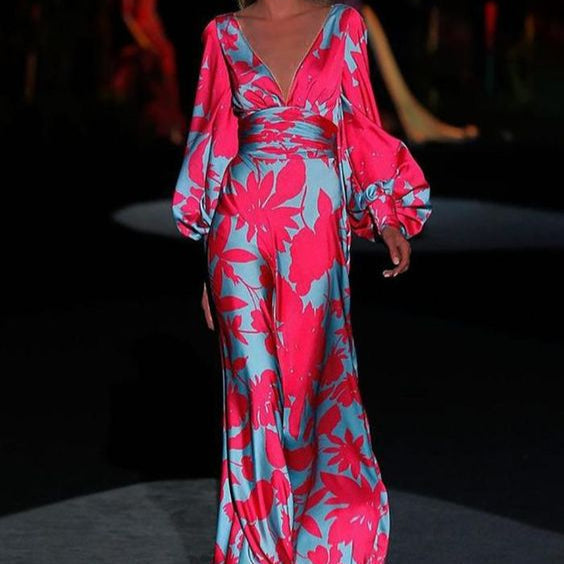 Robe longue femme décolleté V profond élégant
