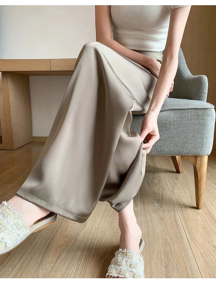 Silksommar® Collection - High-Waist & Loose-Fit Ultra Comfy Ice Silk Satin Trousers
