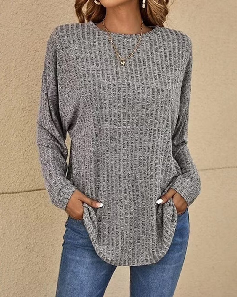 Women’s Crew Neck Long Sleeve Jumper Soft Cotton Blend Casual Basic Everyday Comfortable Layering Top