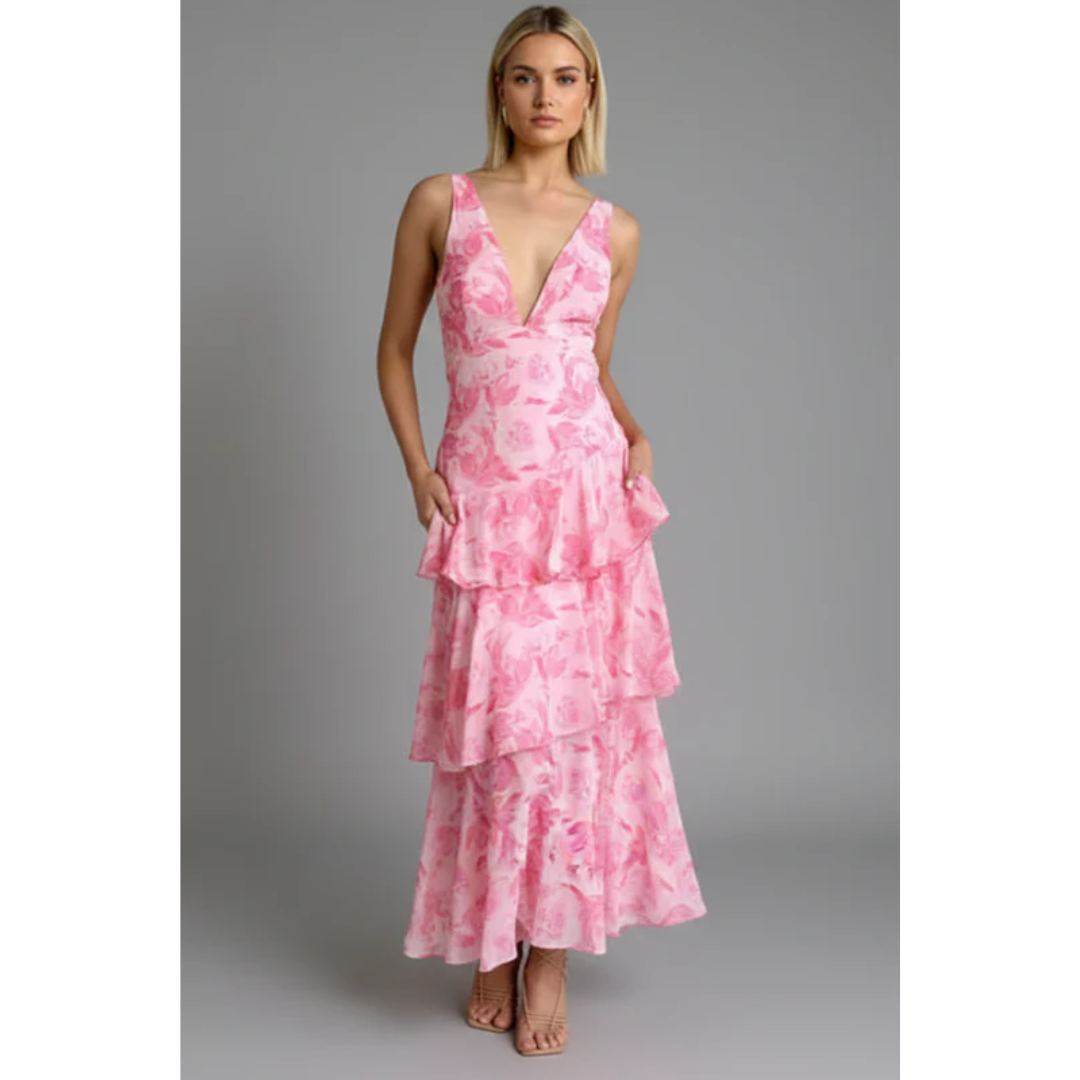 Elke | Damen Maxikleid Mit V Ausschnitt Und Volant Rock Für Sommer