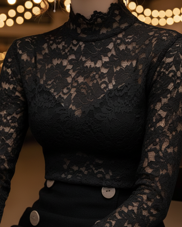 Isabelle | Lace High Neck Long Sleeve Top