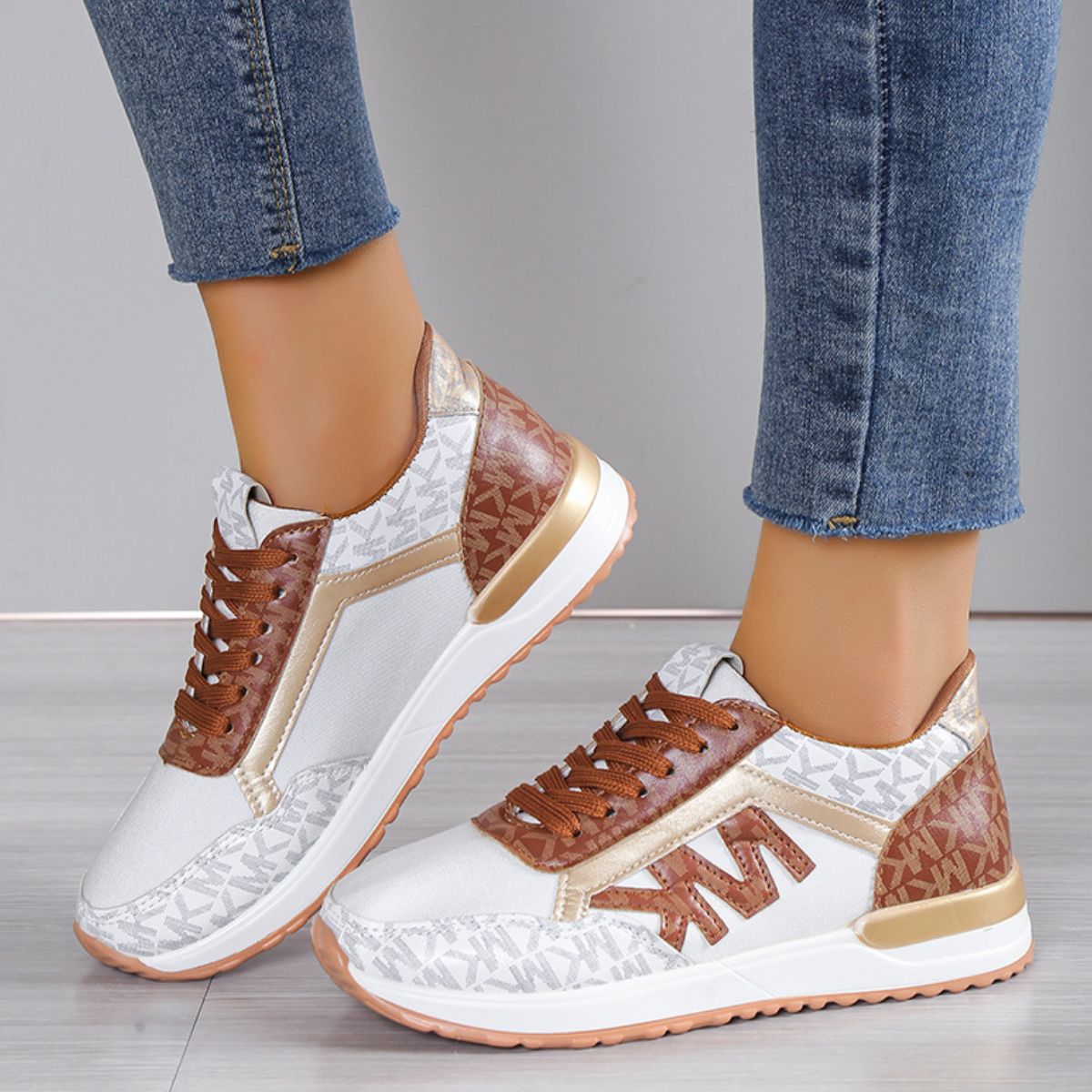 Hazel Blues® | Contrast Lace Up Round Toe Sneakers