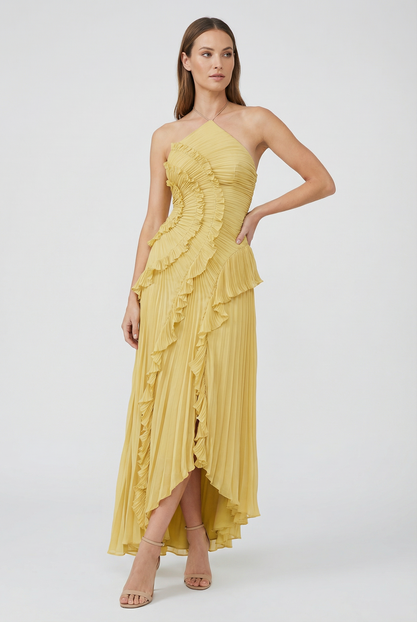 Women's Asymmetric Pleated Maxi Dress