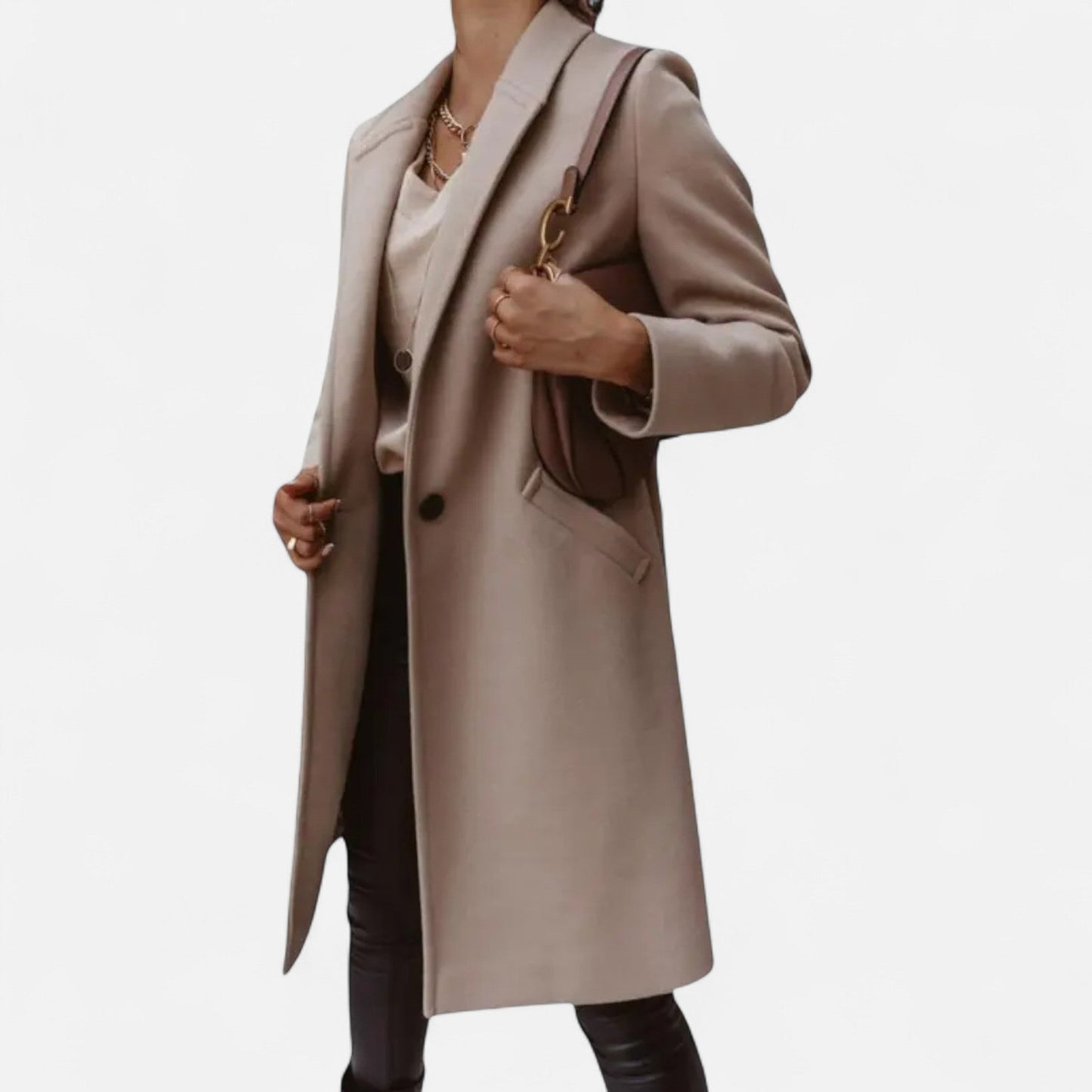 Valmonti | Women’s Classic Coat – Mid‑Length Solid‑Lapels Luxury