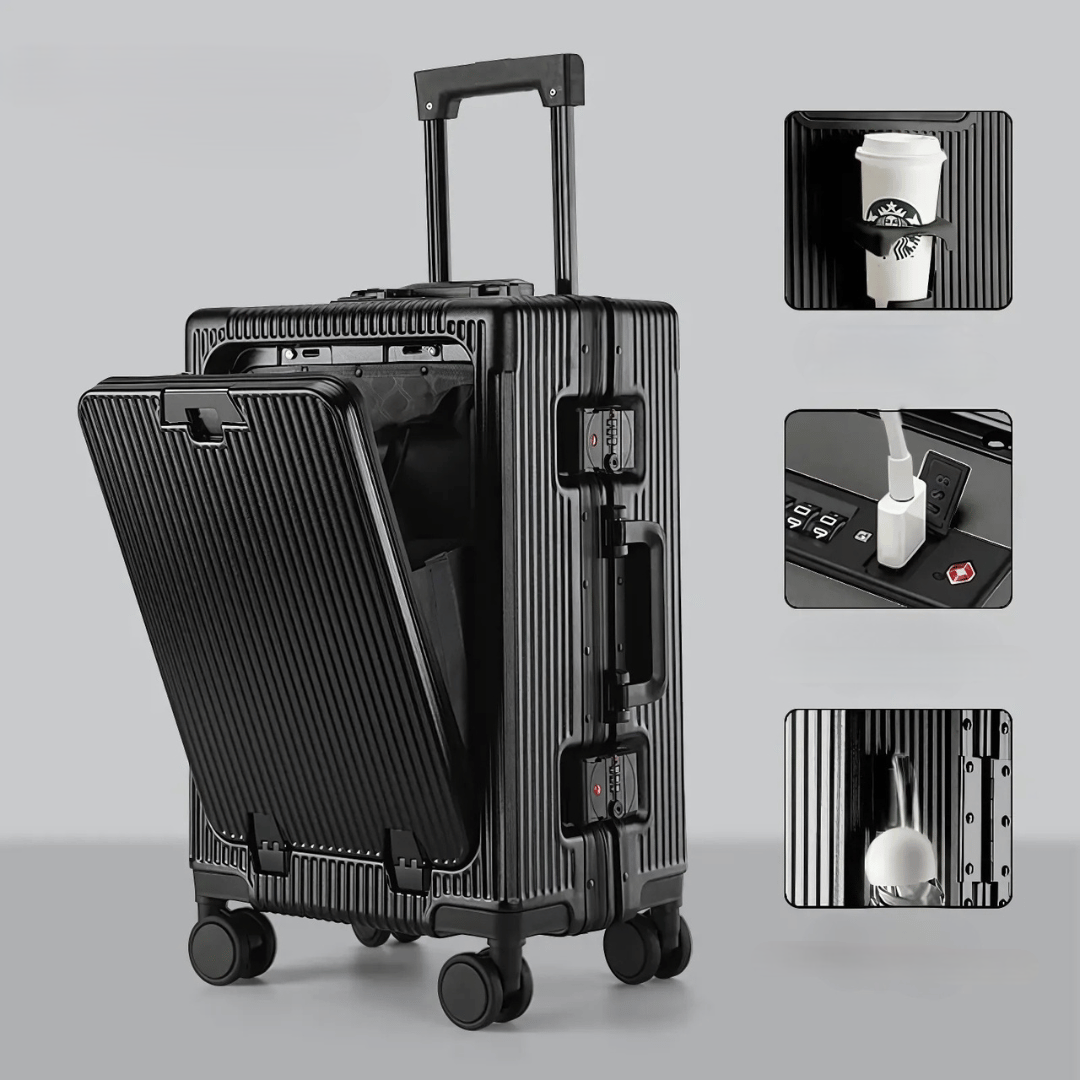 Handgepäckkoffer | Aluminium | TSA-Schloss | Integrierte USB-ports-Schwarz-Luzern Mode