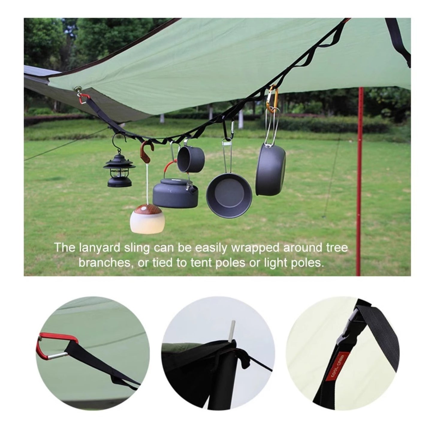 Outdoor Camping Clothesline - Portable Hanging Rope with 19 Carabiners for Travel & Hiking