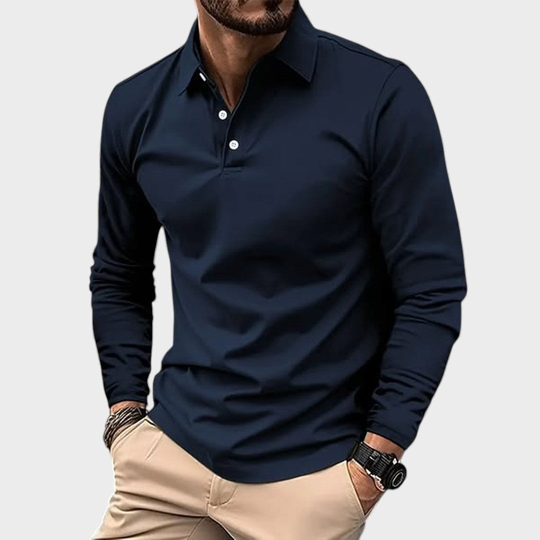 Polo hombre manga larga azul marino – estilo casual elegante cómodo versátil