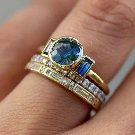 Divifa Antique Blue Jewelry Set in Gold-Plated stainless steel