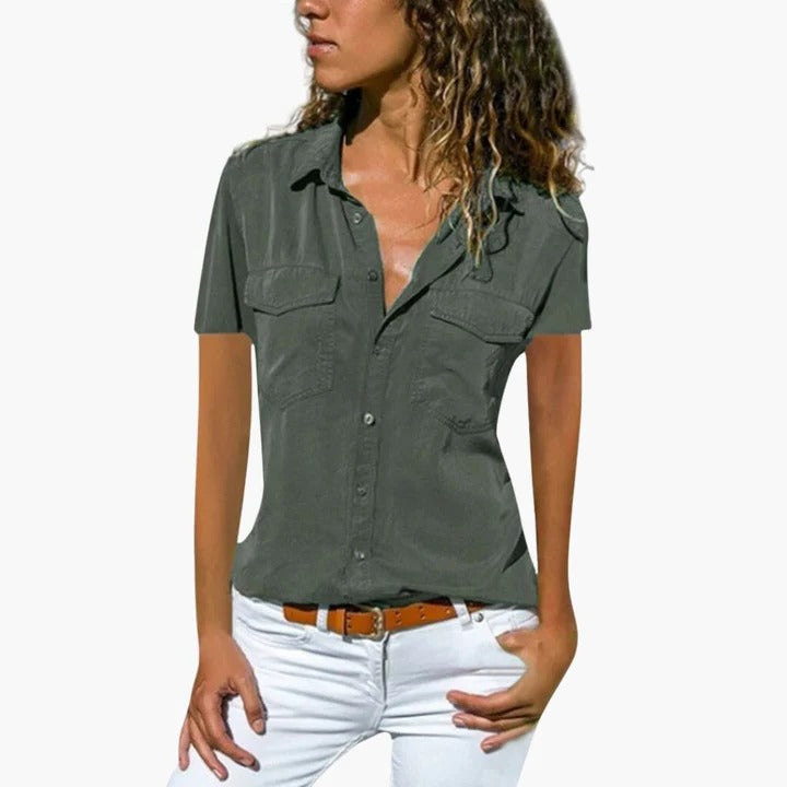 Mirelia – Women’s Short Sleeve Button Up Casual Shirt