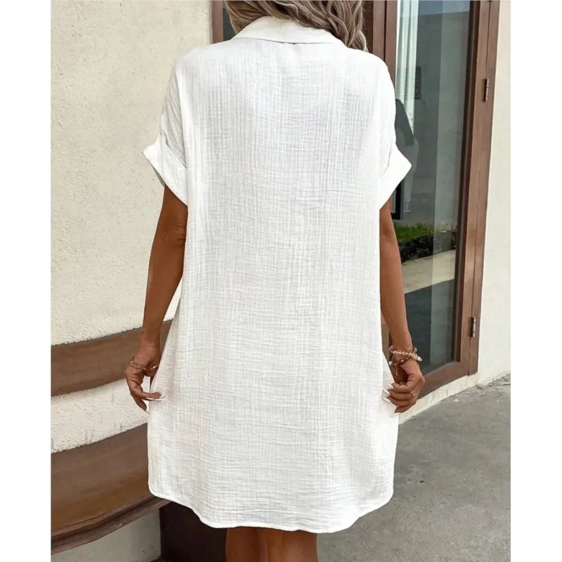 Luchtige Zomerjurk met Kraag en Zakken Dames Casual Chic