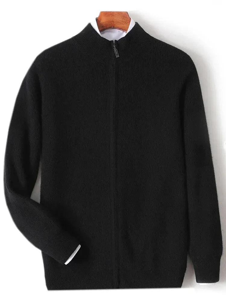 Ethan – Cardigan i merinould og cashmere med ståkrave og ribstrikket design