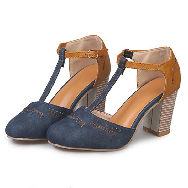 Women's Leather Orthopedic Block Heel T-Strap Pumps