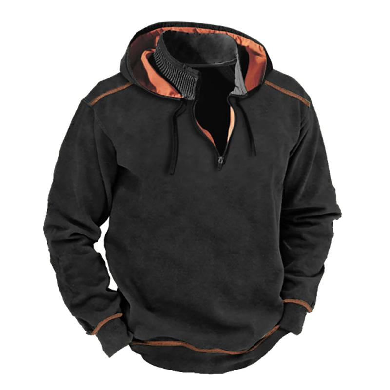 Ronric | Casual vintage jas voor heren – patchworkontwerp, contrasterende ritssluiting, opstaande kraag, capuchon