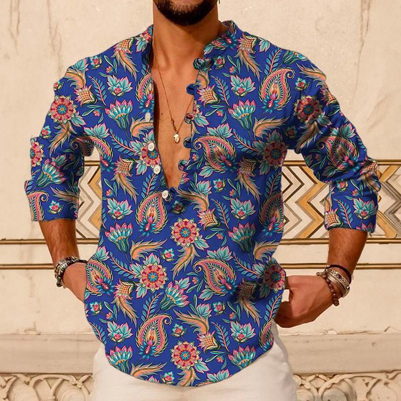 Vintage Paisley Print Long-Sleeve Shirt for Men