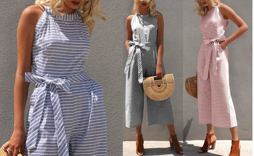 Gestreifter Damen Jumpsuit mit Wickelausschnitt – Vivienne