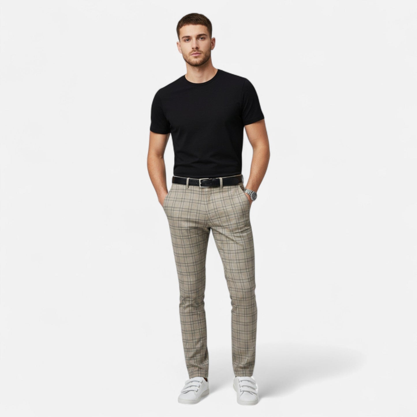 Image of Men's Plaid Slim-Fit Dress Pants