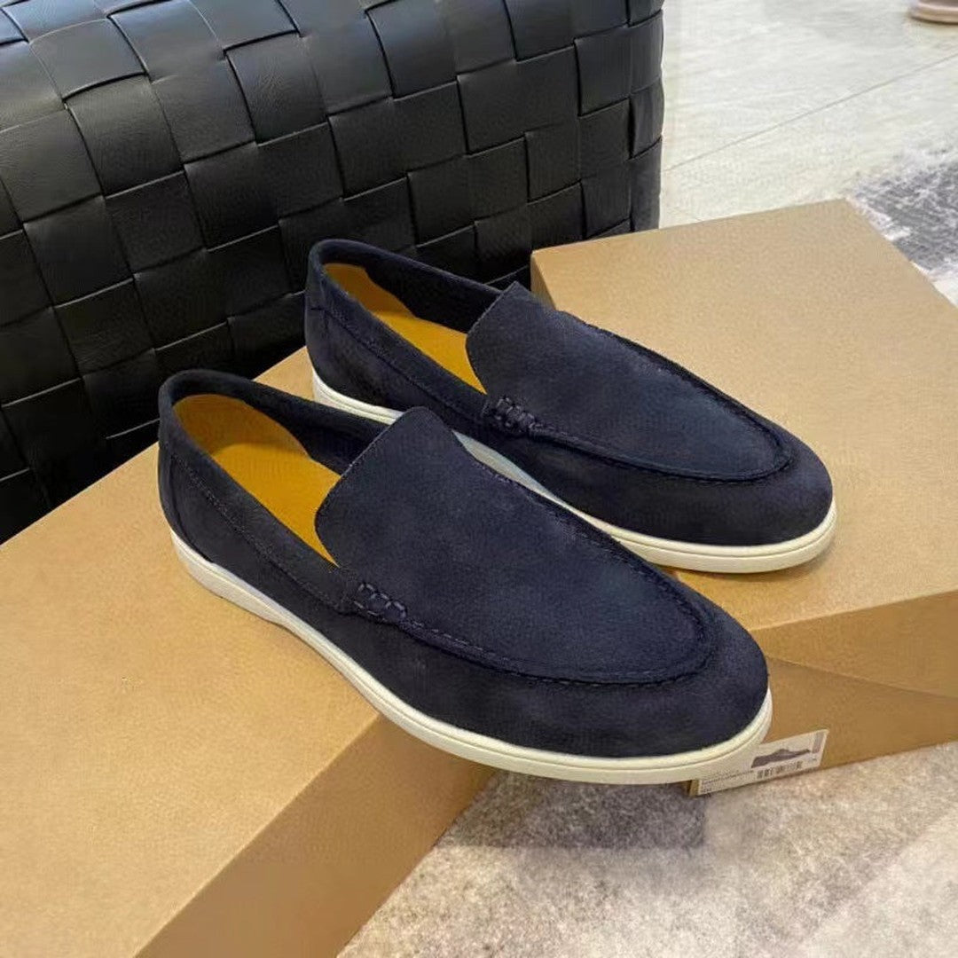 Men's Slip-On Loafers with Moc Stitch and White Sole