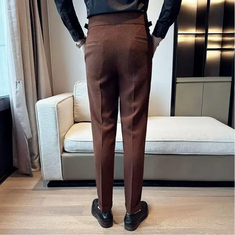 Corvin - Mens High Waist Pleated Trousers With Side Straps