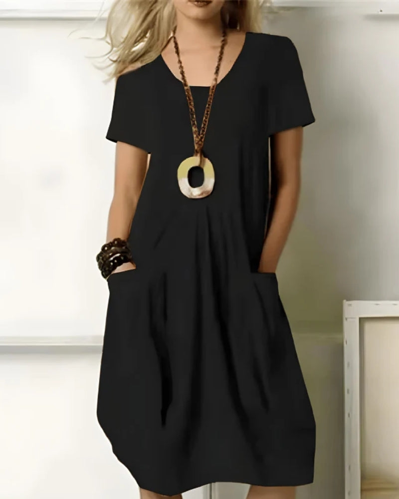 Midi Sommerkleid Damen mit Rundhalsausschnitt | Taschen