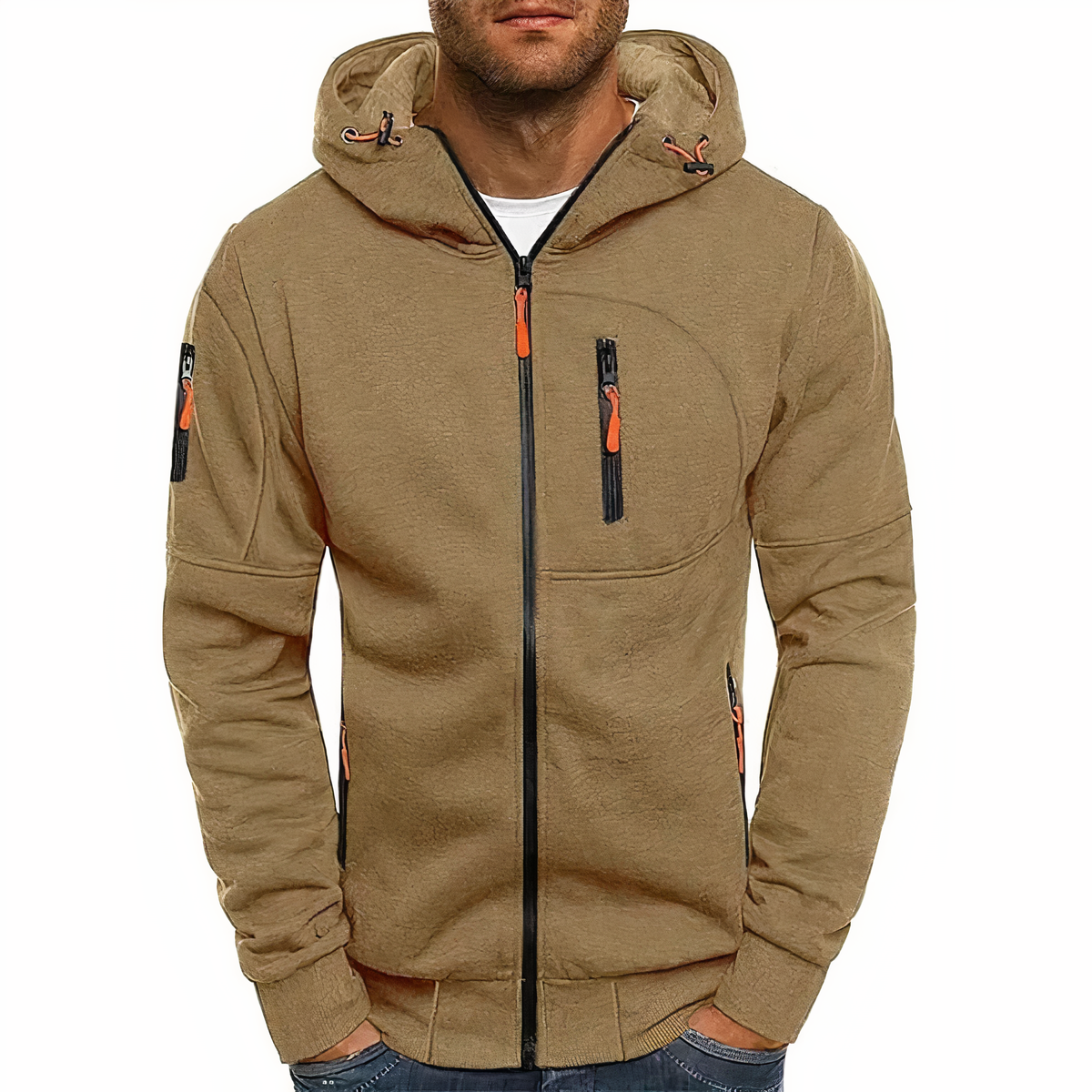 Modna bluza z kapturem na zamek - Markus-Khaki-S-Trend Polska