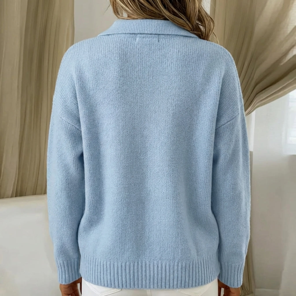 Soft Knit Polo Sweater Women Merino Wool Mix Long Sleeve Collared Top