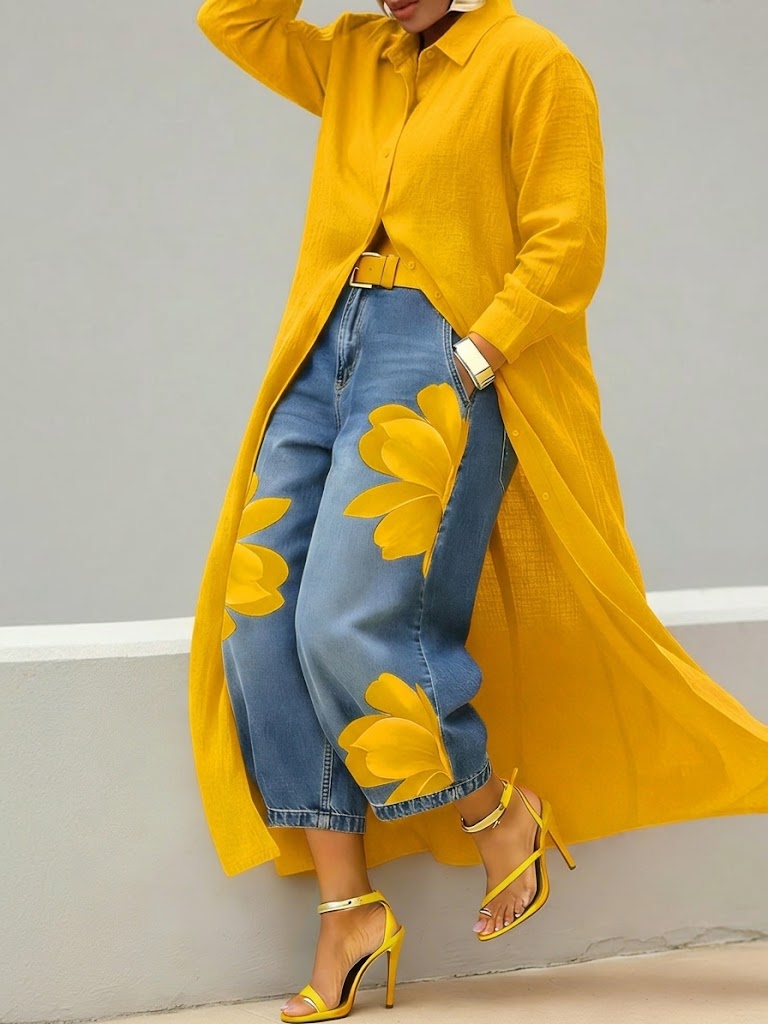 DANIELLA - Linen Dress & Floral Denim Set