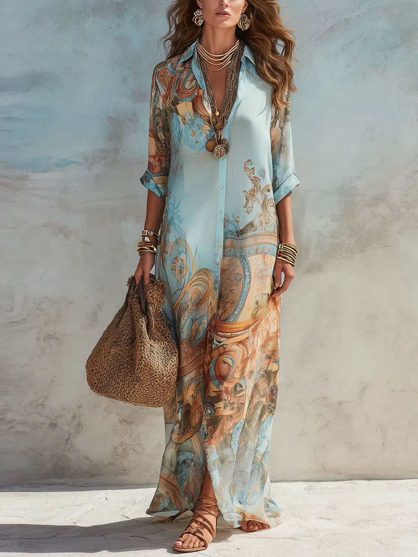 Women's Silk Blend Button-Down Maxi Shirt Dress