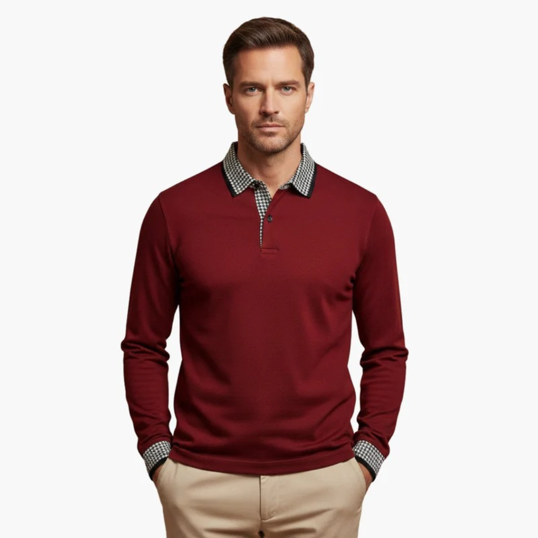 Paolo | Herren Langarm Poloshirt Mit Kontrastkragen