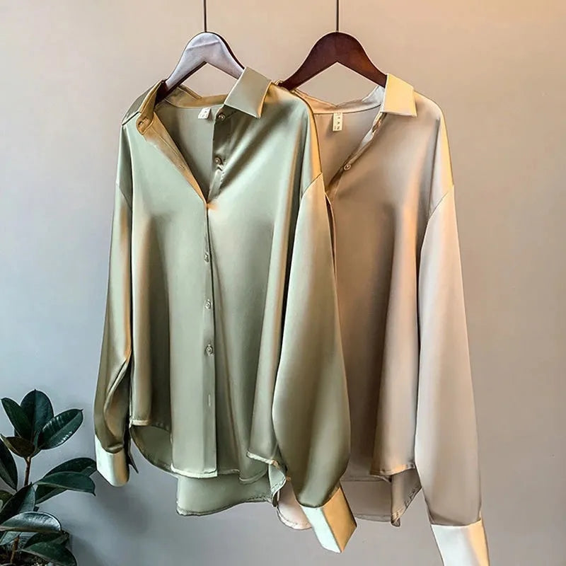 Silk-Effect Satin Women’s Shirt – Elegant Lightweight Tailored Fit for Work Evening Wear