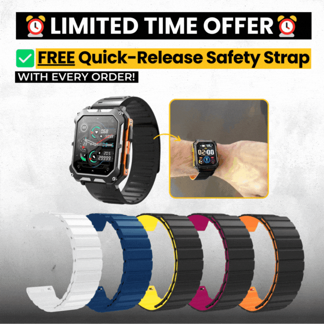 TOUGHM8 Smartwatch 50% OFF + QuickRelease Safety Strap & Screen Protectors x3 FREE