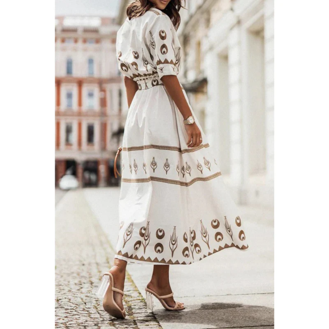 Romina | Damen Sommerkleid Midi im Boho Stil mit Silhouette