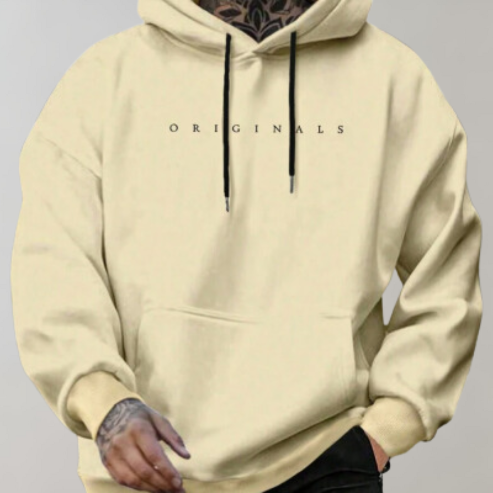 Heren Hoodie Losse Comfortabele Pasvorm Katoenmix Geel