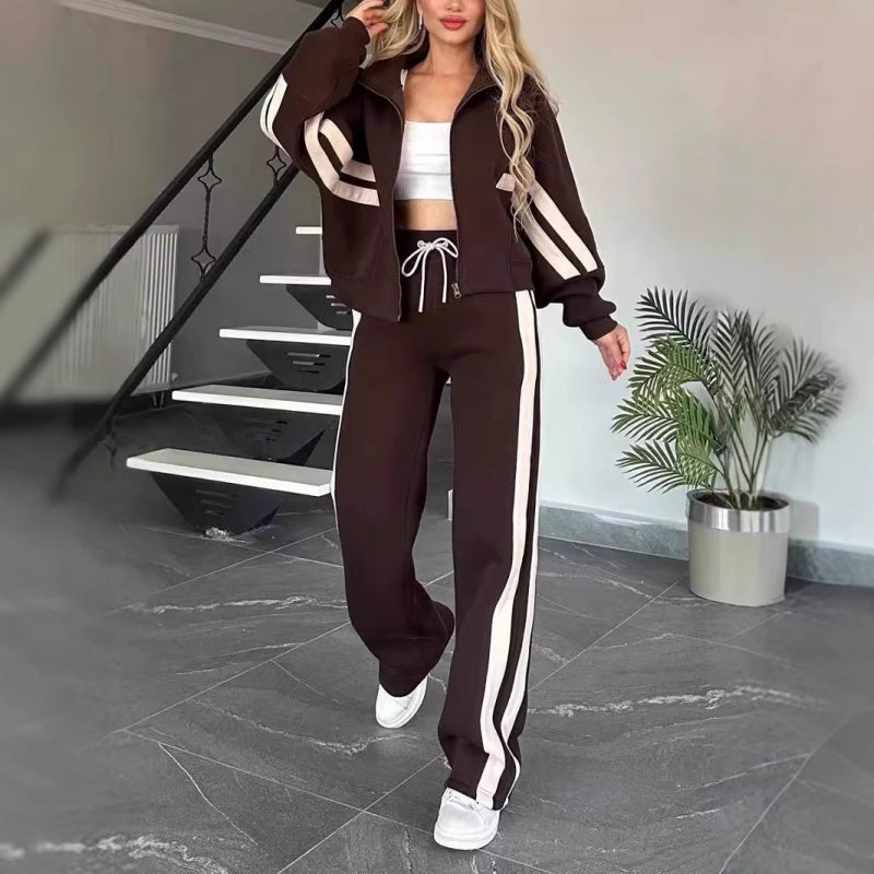 Women’s Contrast Stripe Zip Up Lounge Tracksuit Set