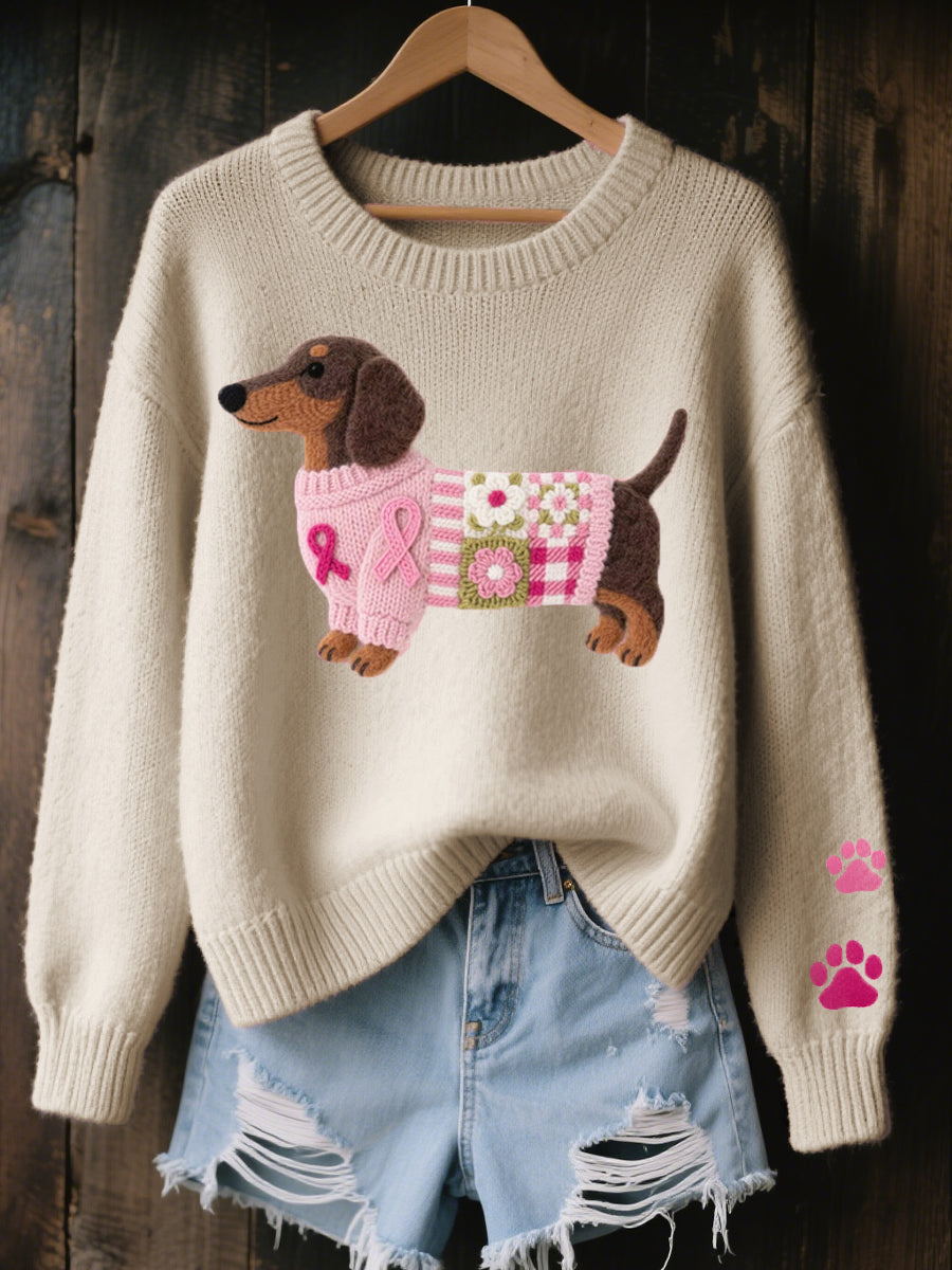 Kuscheliger Strickpullover mit süßem Dackel-Patch-Design