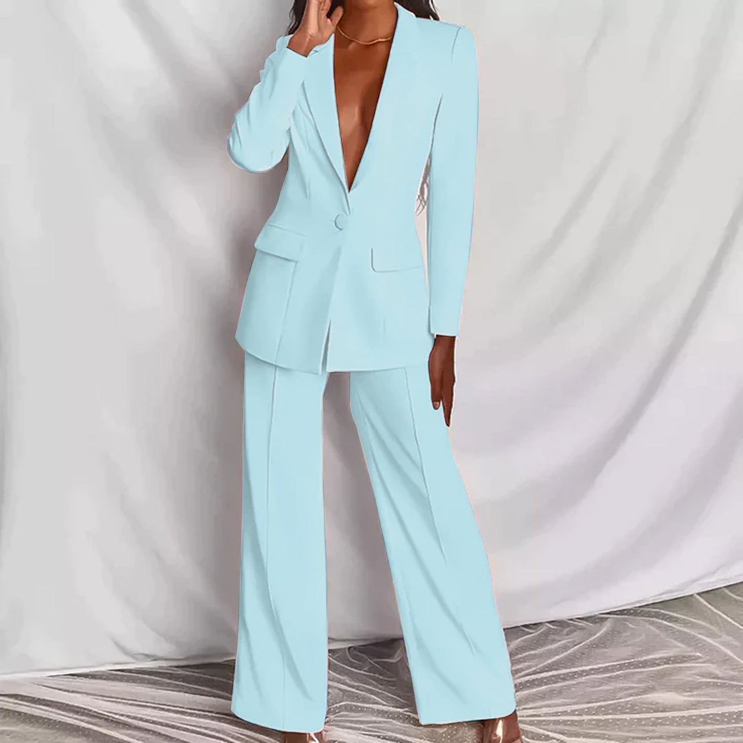 Women’s Elegant Blazer Trousers Set – Stylish Comfortable Modern Versatile Tailored Outfit Fit