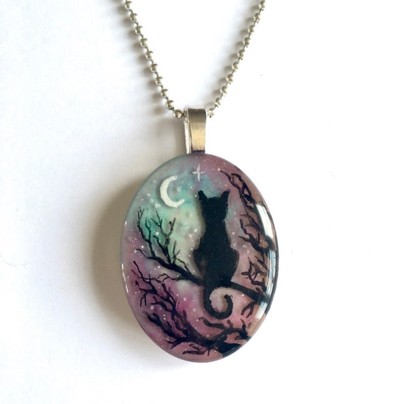 Cat Night Sky Pendant Necklace