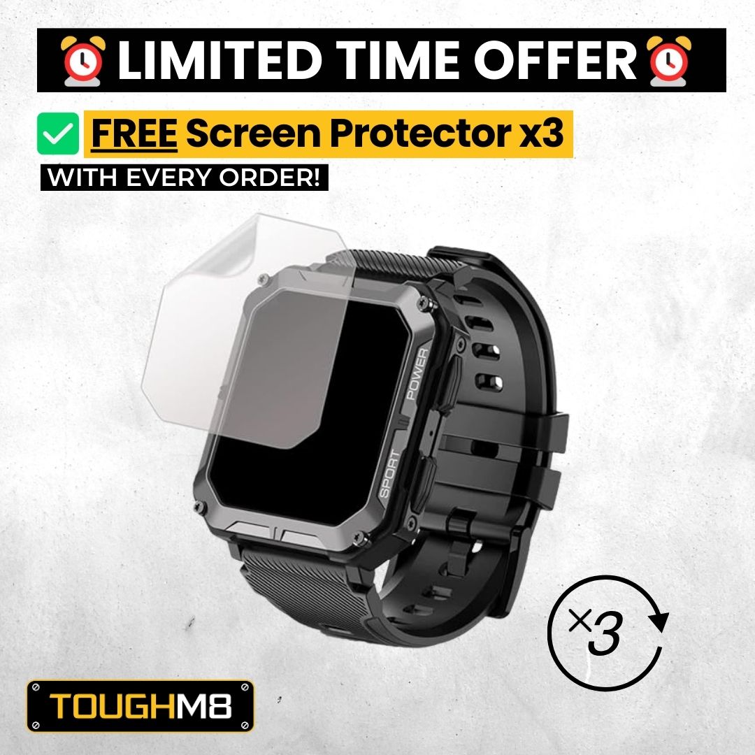 TOUGHM8 Smartwatch 50% OFF + QuickRelease Safety Strap & Screen Protectors x3 FREE
